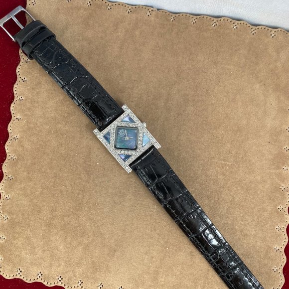 Fabulous PAOLO GUCCI Silver Crystal Watch Silver Bluish Italian Abalone Dial - Picture 4 of 9